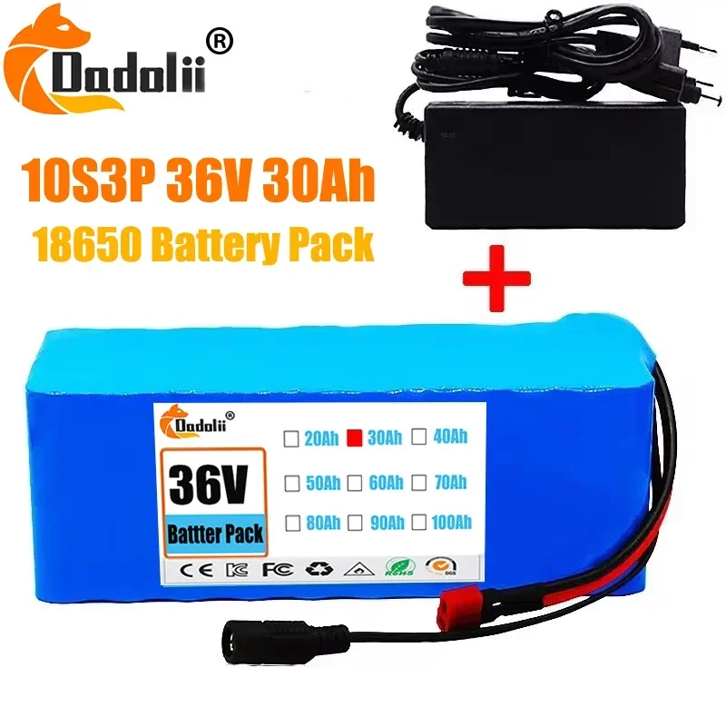 

2024 10s3p 36V 30Ah XT60 500W High Power 42V Battery Pack 30000mah Electric Bicycle Scooter BMS with Charger