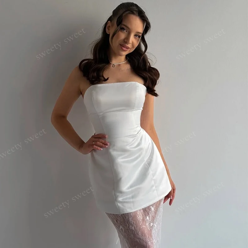 Simplicity Women'S Wedding Gown Satin With Lace Cocktail-Length A-Line Ballgown Sleeveless Customized Bride Vestidos De Fiesta