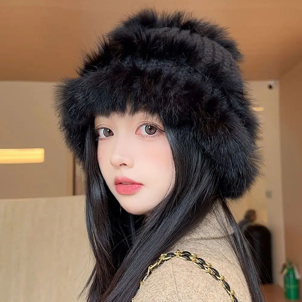 

Portable Plush Fisherman Hat Rabbit Hair Cute Bucket Hat Protection Ear Foldable Tiger Head Hat Autumn/Winter