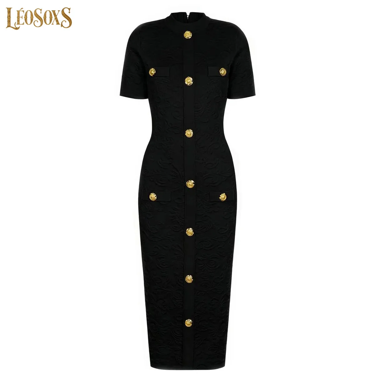 LEOSOXS High Quality Summer New Style Celebrity Internet Celebrity Fashion Knitted Heavy Industry Relief Pattern Short Sleeve Dr