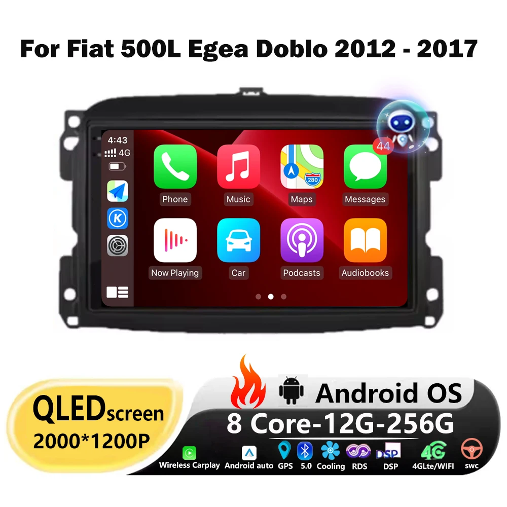 Android Auto Car Radio For Fiat 500L Egea Doblo 2012-2017 Multimedia Stereo Autoradio DSP CarPlay Video Audio Navigation 4G BT