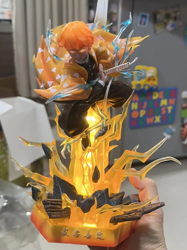 

35cm Demon Slayer Figure Agatsuma Zenitsu Double Heads With LED Anime Statue PVC Action Figurine Decoration Model Toys Boys Gift