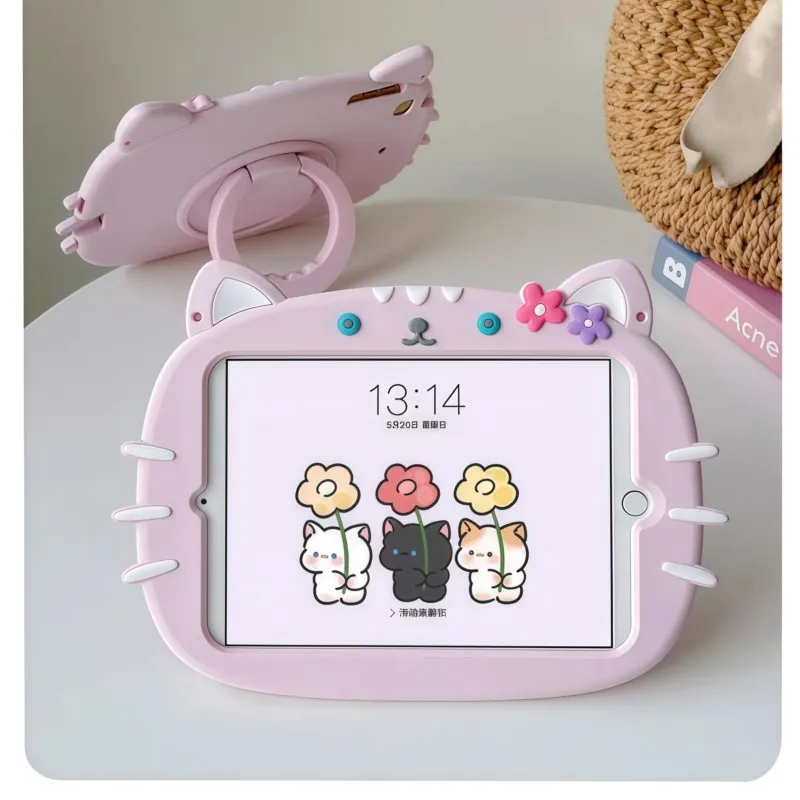 

For IPad A16 Generation Child Case for IPad Air 2 3 4 5 10.9 2022 Mini 6 Pro 11 9 8 7th Cute cat Silicone Tablet Protective Case