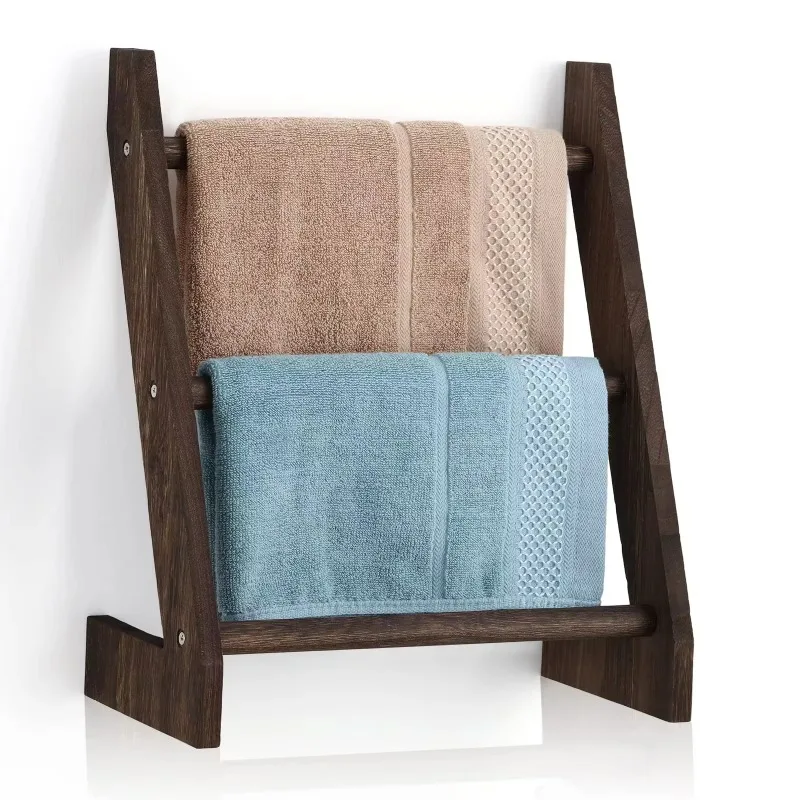 

Wall-mounted towel rack 2-layer wooden blanket rack rustic wall-mounted towel rack bathroom bedroom living room