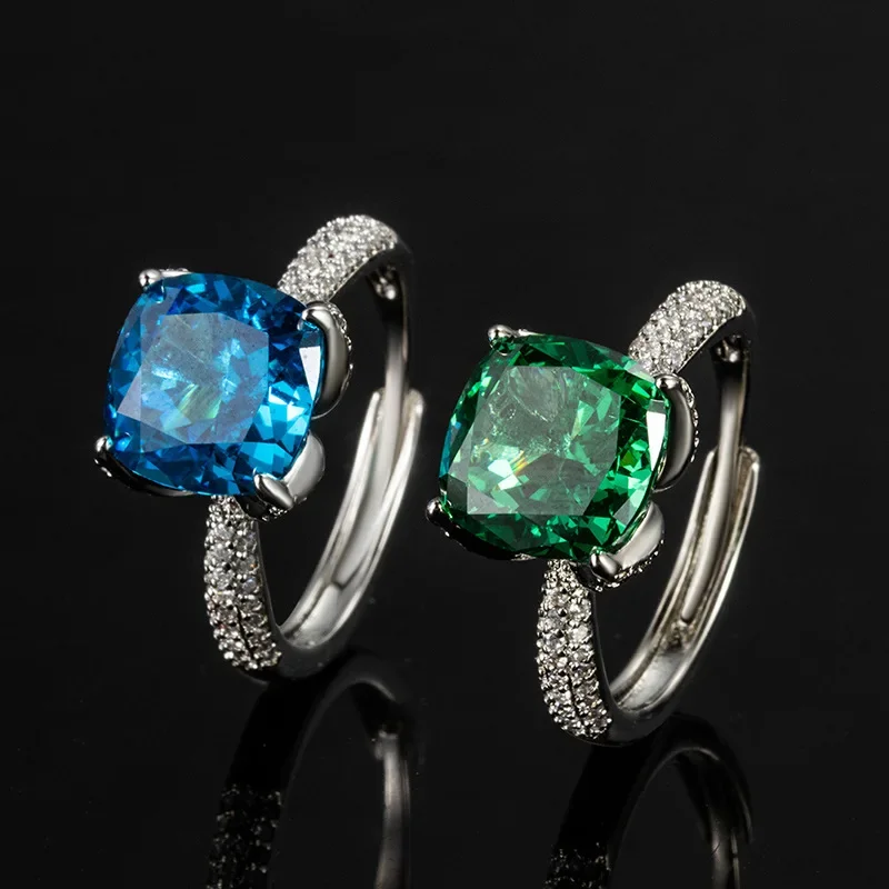 

Elegant Cushion Cut Green and Blue Gemstone Rings with Sparkling Accents Perfect for Special Occasions Fashion Jewelry for Women