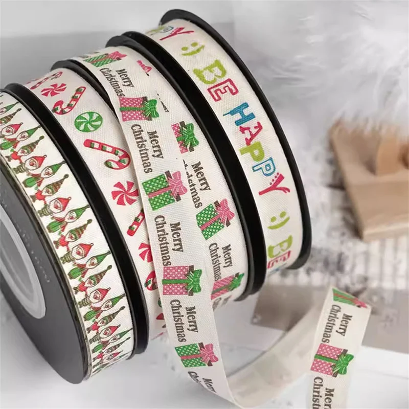 

New 15mm Plain Weave Polyester Cotton Ribbon Christmas Webbing For Gift Packaging Ribbon Gift Box Tape 20 Meters