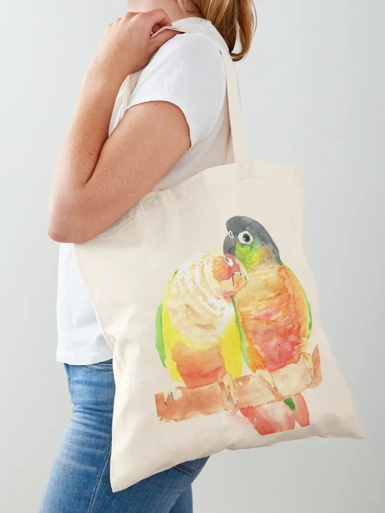 

Green-cheeked conure lover watercolor Tote Bag university shopper bag Handbags Portable shopping bag custom canvas