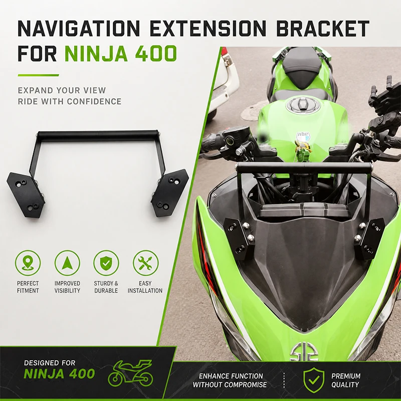 Motorcycle GPS Navigation Bracket Extension Bar CNC Aluminum Mount For Kawasaki Ninja 400 EX400 2018-2026 Multi-function Phone H