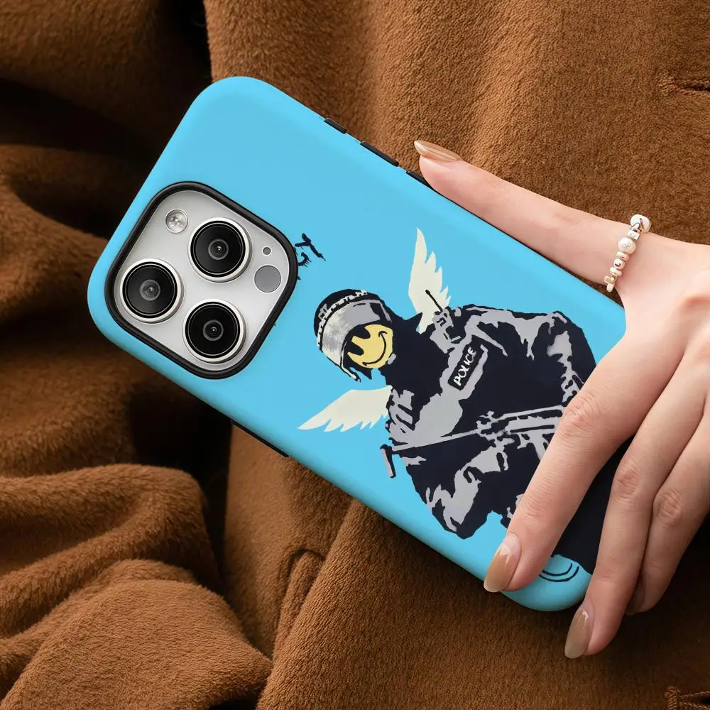 Banksy Phone Case For Samsung Galaxy S25 24 23 22 Ultra Plus A56 36 26 Glossy HD Double-Layer Hard Shell
