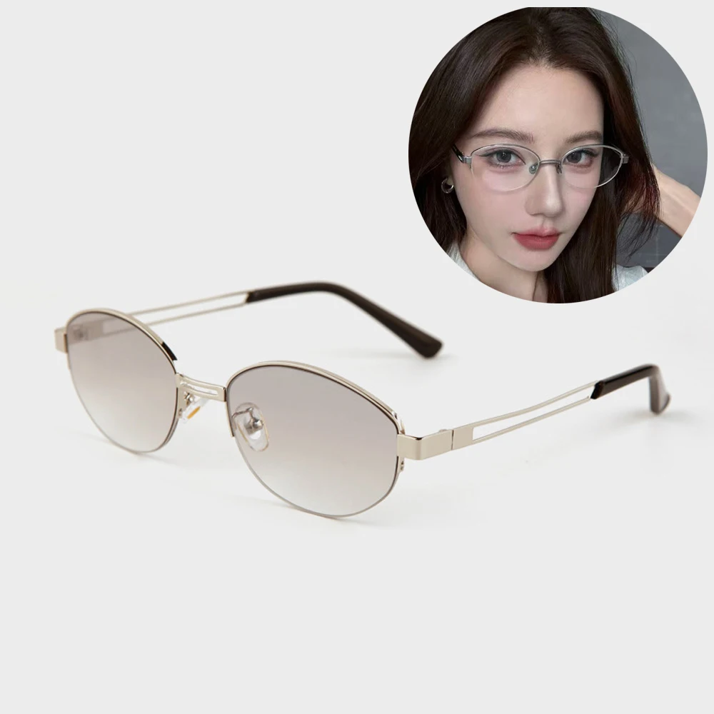 الرجعية البيضاوي النظارات الشمسية النساء العصرية نظارات شمسية معدنية الرجال في الهواء الطلق موضة الزخرفية ظلة نظارات Uv400 تصميم العلامة التجارية الفاخرة #1