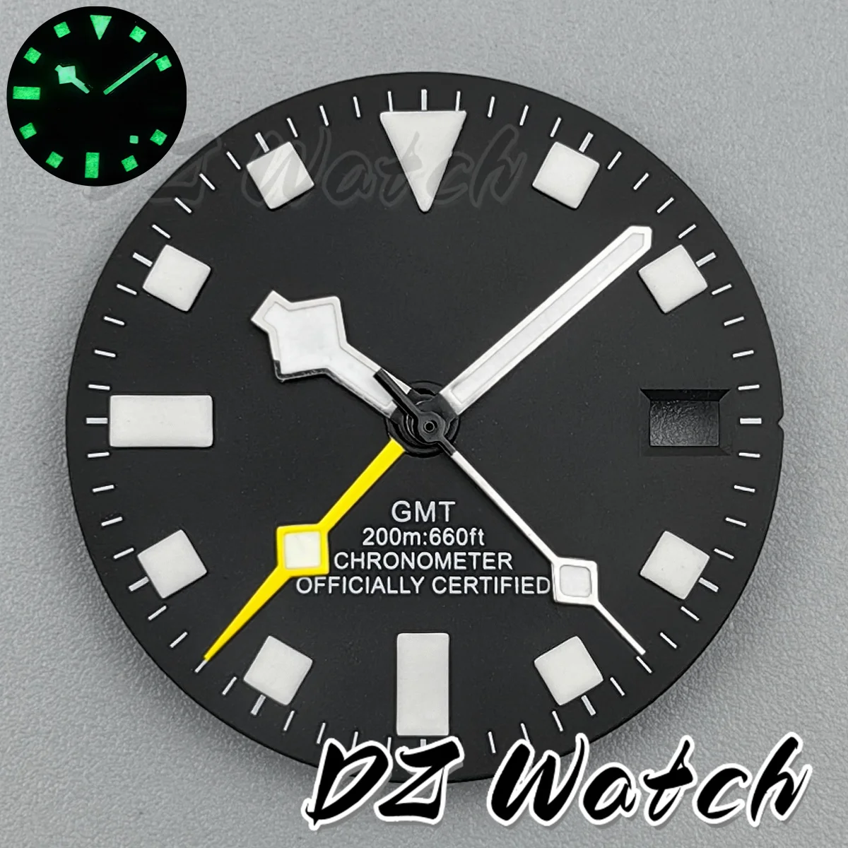 NH34 Vintage Watch Dial 29MM SnowFlake Hand Set Green Luminous Date Window For NH34 Automatic Movement Men's Watch Accessories