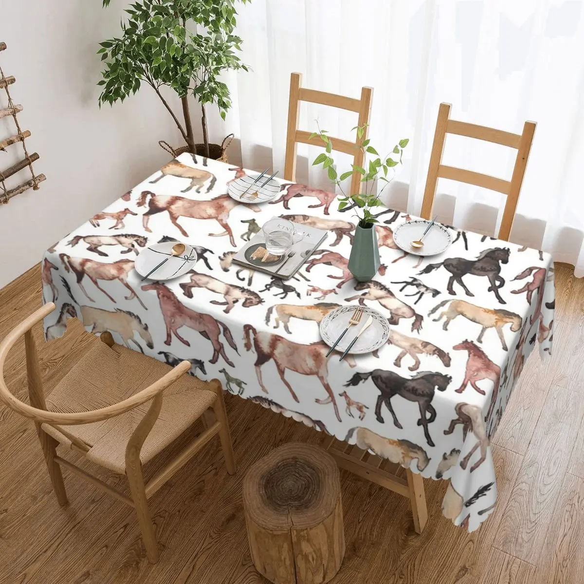 Horses Custom Rectangular Tablecloth Waterproof Table Cover for Dining Events Table Cloth