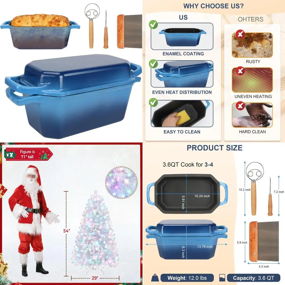 

Чугунная голландская духовка с предварительно приправленной крышкой для выпечки хлеба, синий цвет, идеально подходит для любителей домашней выпечки