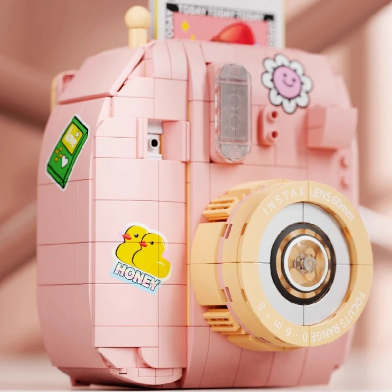 WONDER MOON Fotocamera rosa Assemblaggio di blocchi di piccole particelle Puzzle fai-da-te Modello giocattolo Decorazione del desktop Giocattoli regalo di compleanno per bambini