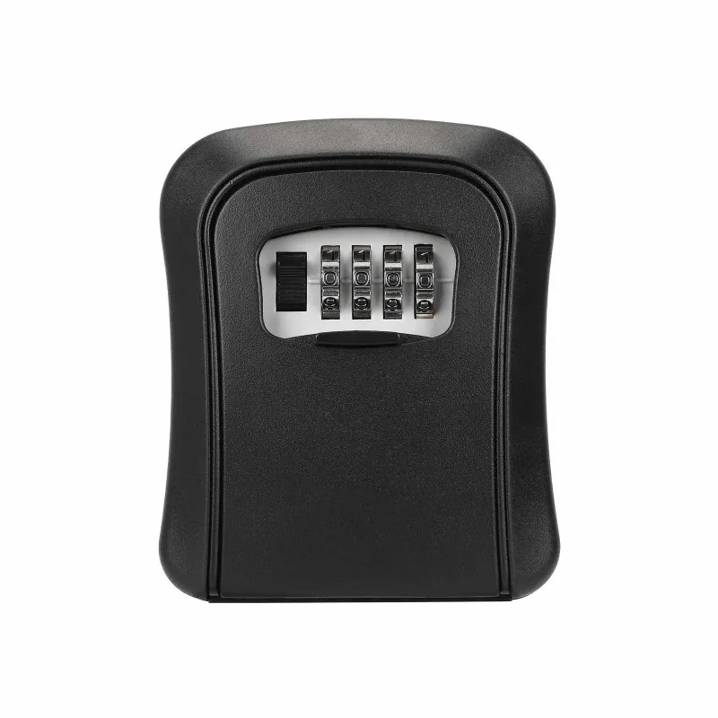B92B-Aluminum Alloy 4 Digit Combination Password Key Lock Box Wall Mounted Key Storage Safe For Home Construction Black