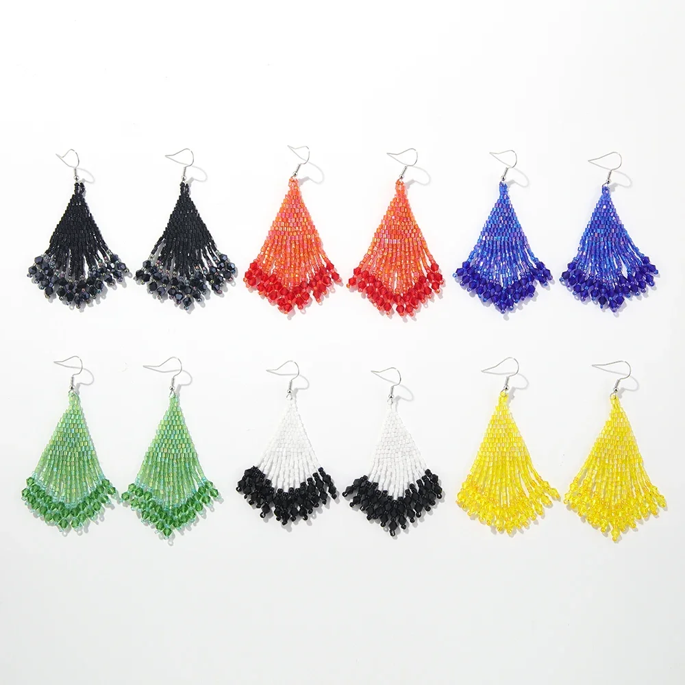 Fringed earrings  Hand woven  Simplicity  personality  sun  cactus  Beading  fashion  Bohemia  alloy  ma'am  Rice bead earrings