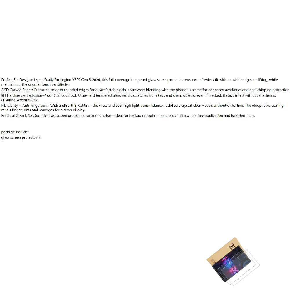 

2PCS For Legion Y700 Gen 5 2026 Tempered Glass Screen Protector flim On for Legion Y700 Gen 5 Anti Scratch HD arcuate Film