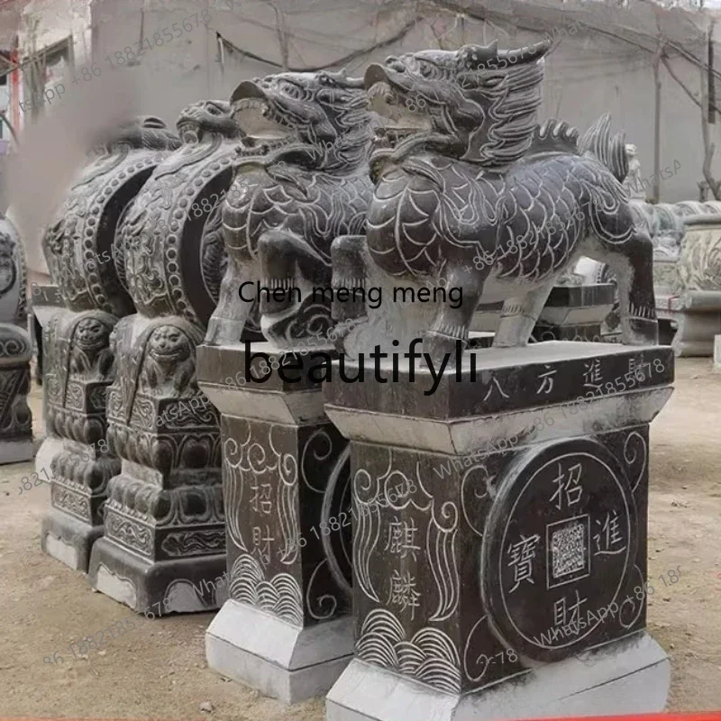 X FH  Pair of Antique-Style Faux Stone Courtyard Outdoor Doorway Household Door Pillars Chinese Style Stone Drum Ornaments