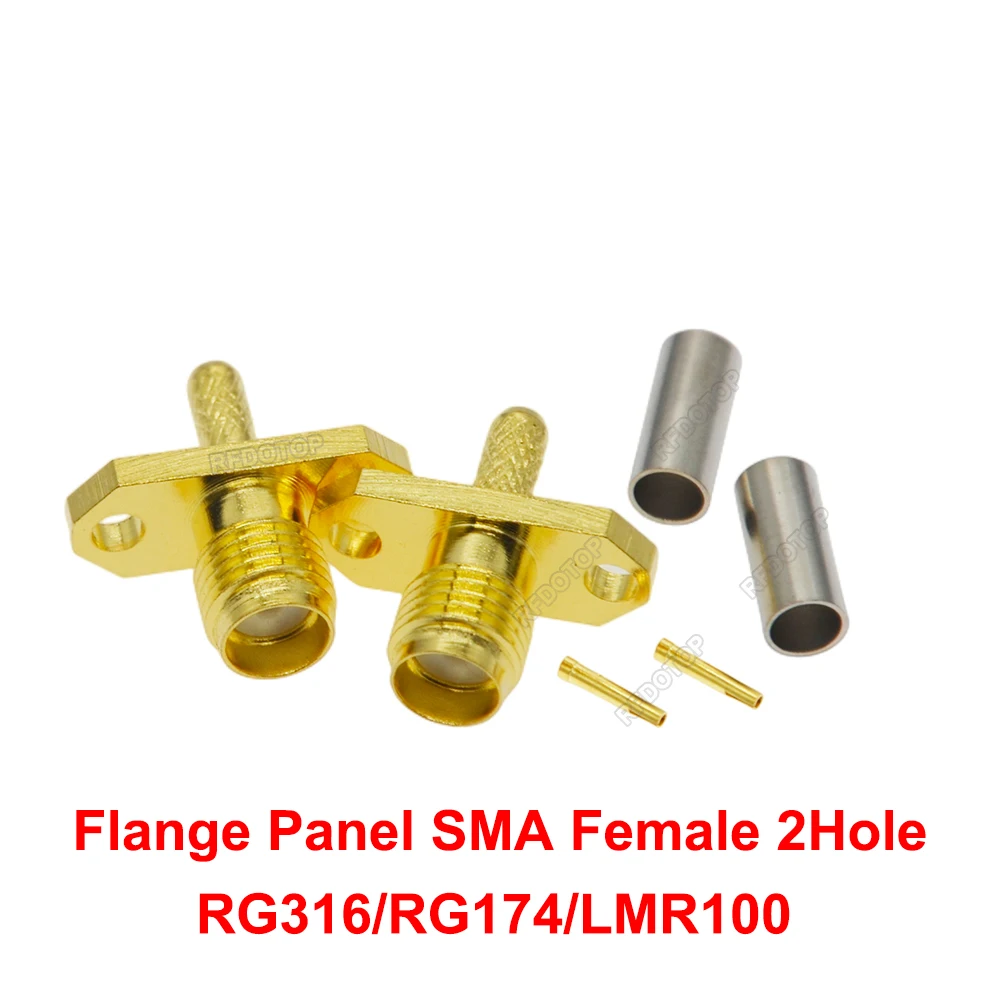 100PCS/lot Flange Panel 2Hole Mount SMA Female Jack Connector Crimp RG174/RG316/LMR100 Cable 50Ω SMA-K RF Connector High Quality