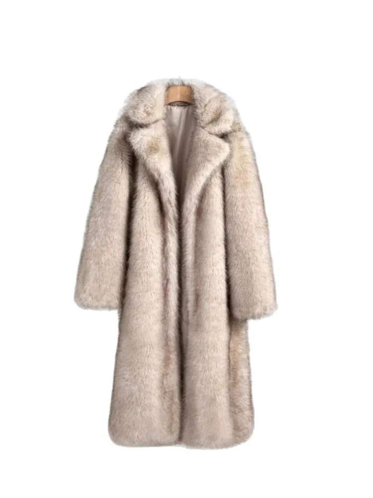 Winter KIDCRKJ Women Artificial Fur Coat Solid Lapel Collar Fluffy Lady Mink Fur Jacket Temperament Chic Eco Fur Coat For Female