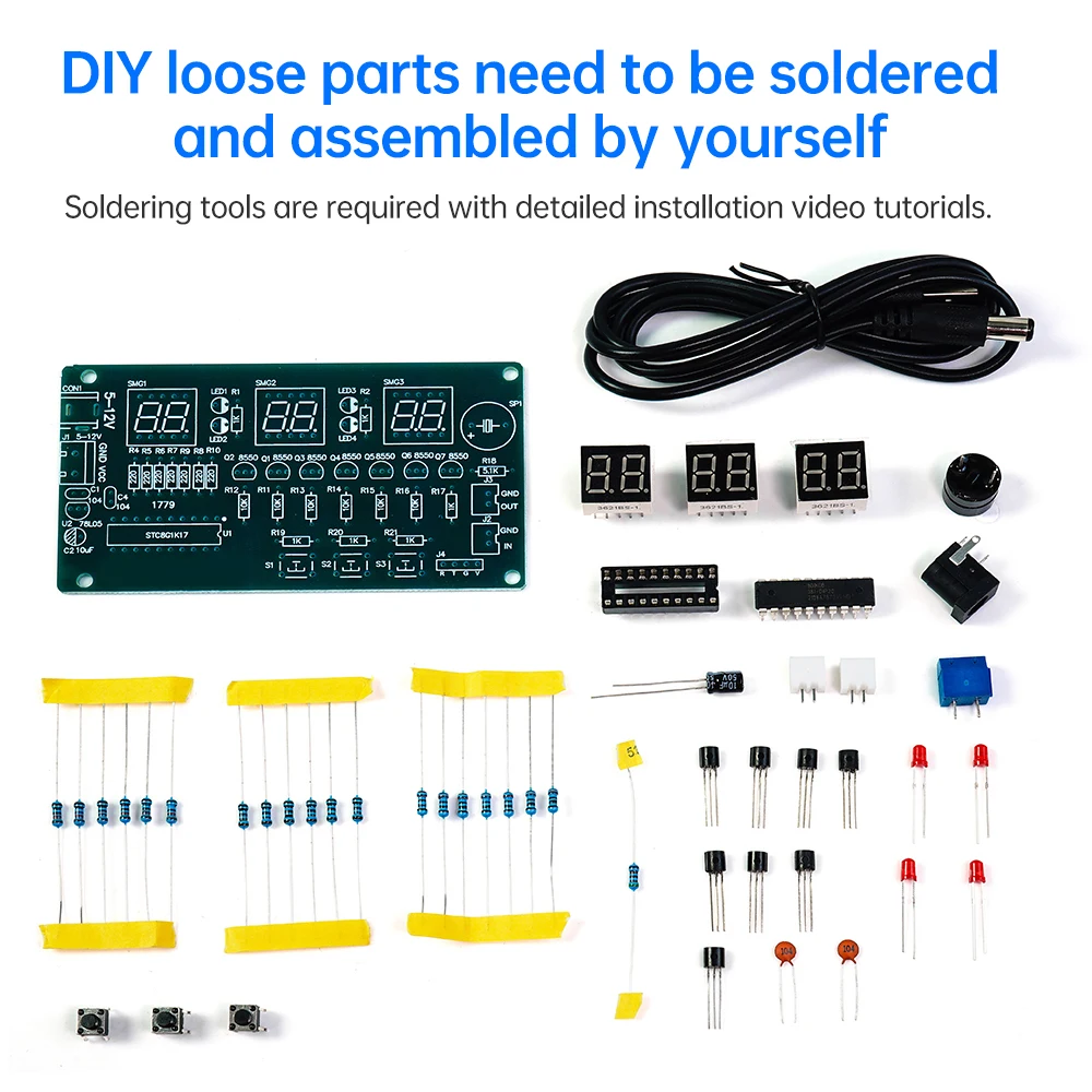 DIY Red Display 6 Digital Clock LED Module DC 5-12V 51 Microcontroller Electronic Clock Kit Welding Practice Electronic Kit