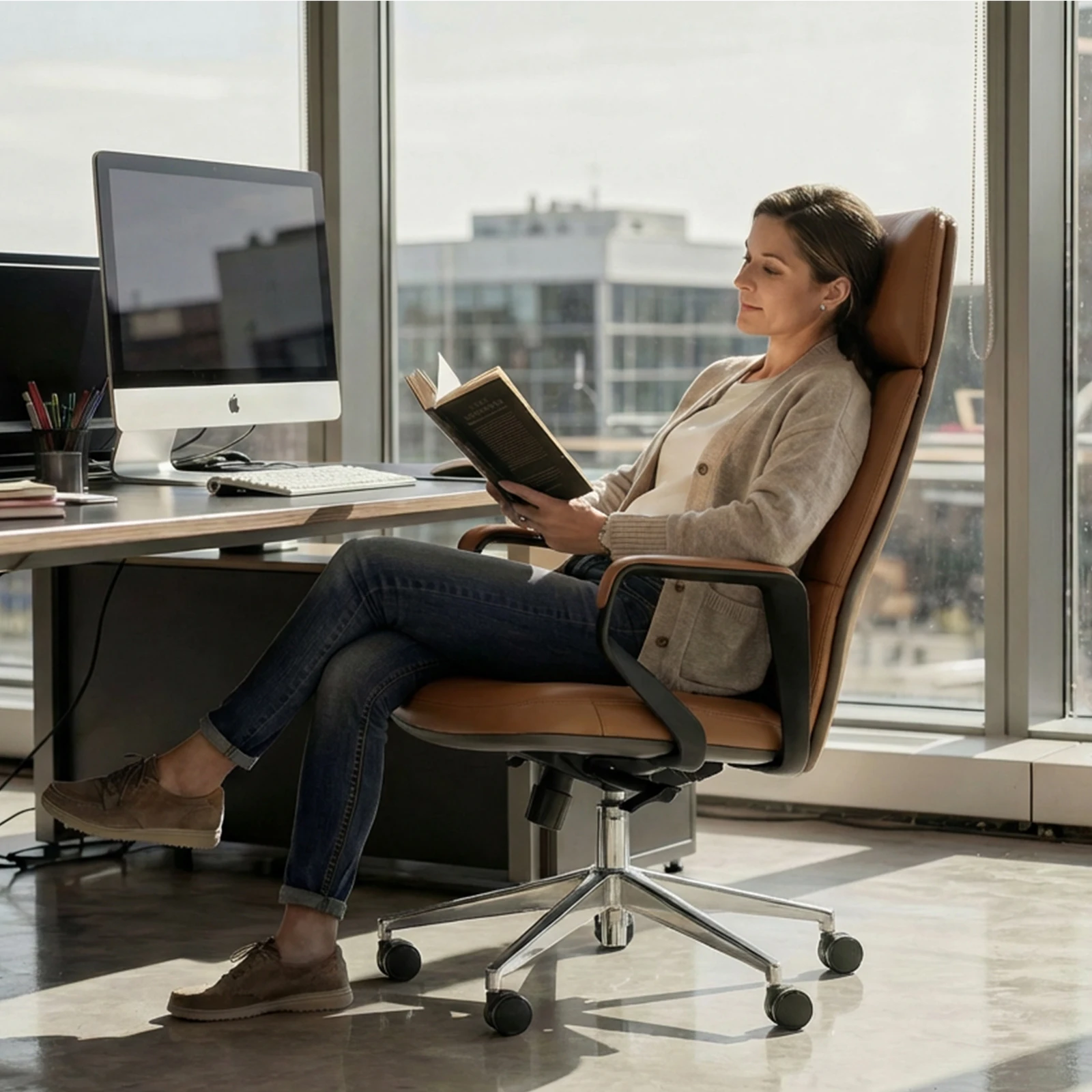 FurniBaron 400lbs Big and Tall Office Chair Ergonomic High Back PU Leather Desk Chair with Lumbar Support, Heavy Duty Metal Base & Silent Wheels for Home Office