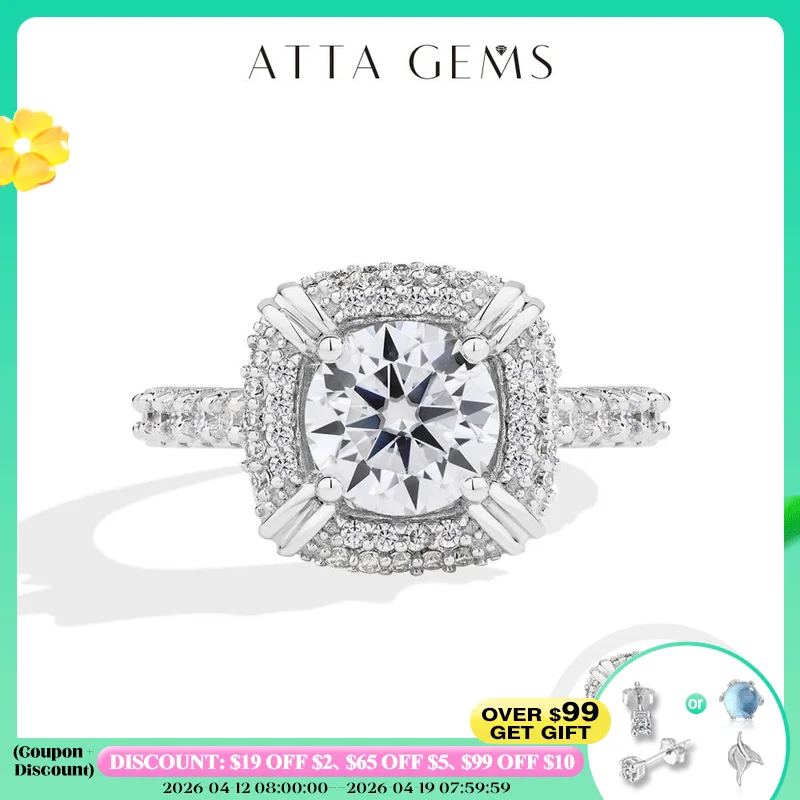 

ATTAGEMS Eternity Full Moissanite Ring D VVS1 1.5CT Round Cut S925 Sterling Silver 18K Gold for Women Engagement Wedding Jewelry