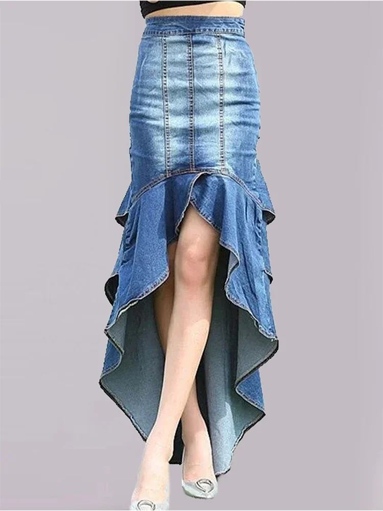 Women\'s Skirt Elegant Half Length Skirt Solid Color Washed Irregular Hem Casual Sexy Women\'s Denim Tight Fitting Skirt