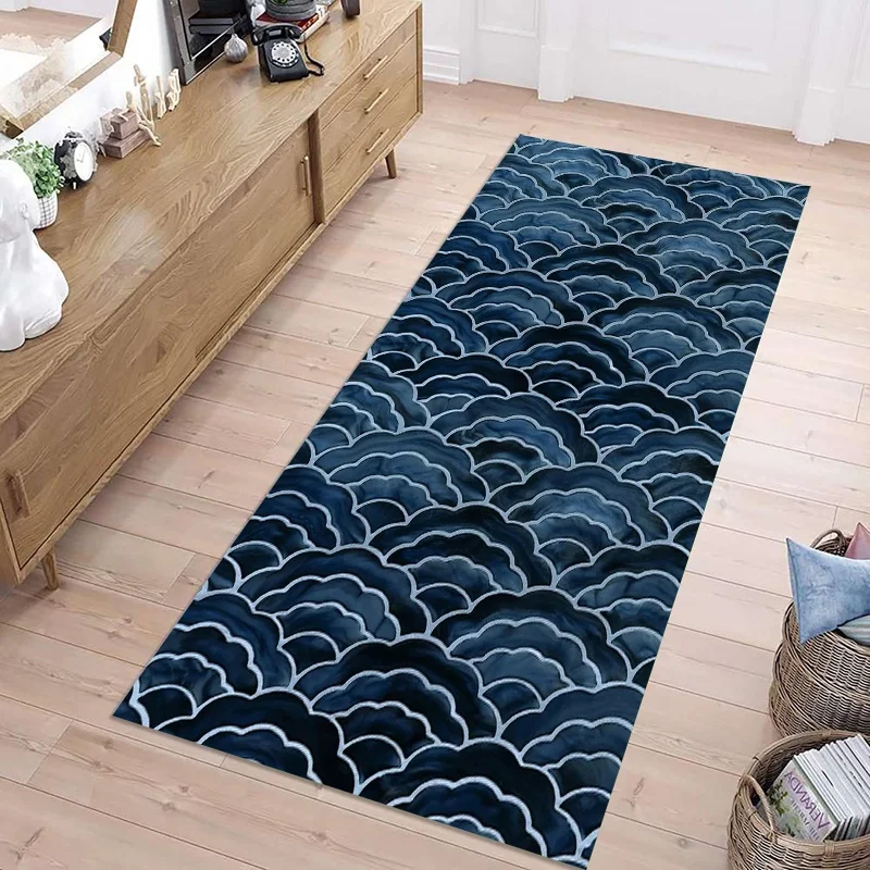Red Japanese Wave Runner Rug Anti Slip Kitchen Floor Mat Traditional Oriental Wave Pattern Hallway Bedroom Decor Area Carpet