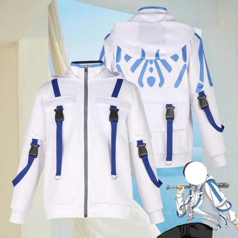 

Anime Keel Costume Cosplay White Hoodie Jacket Coat Sportswear Everyday Casual Uniform Role Play Outfit for Men Halloween Party