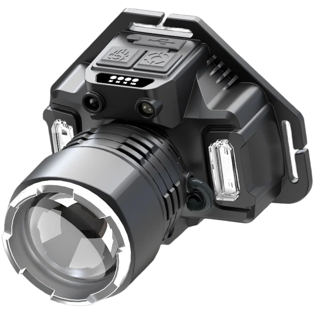 Rechargeable White Light Headlamp with Hand Wave Sensor Red Blue Side Lamps for Camping Hiking and Night Sports