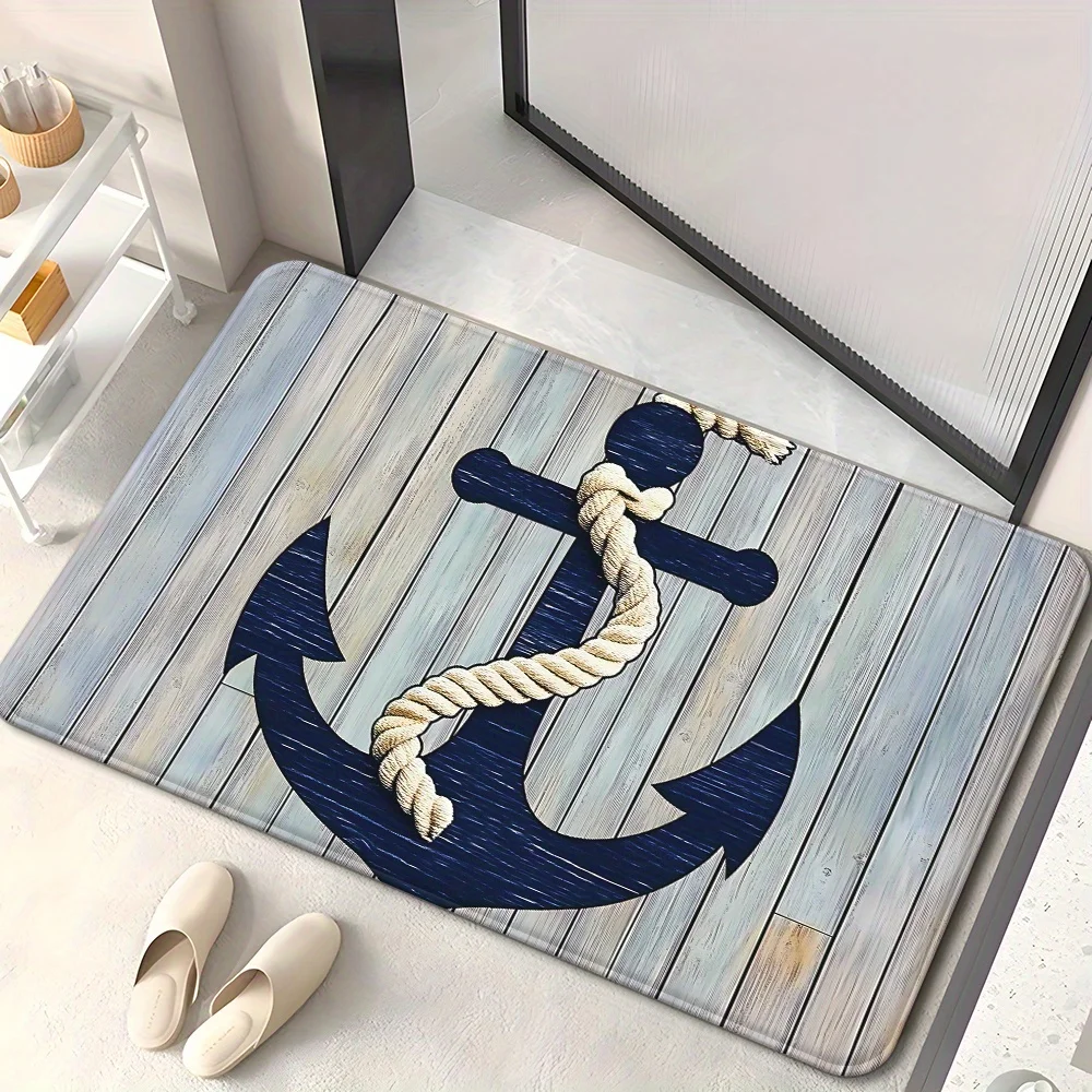 Large Nautical Anchor Design Mat Rug Bathroom Doormat Coastal Marine Decor Beach Entrance Waterproof Sailor Mat Home Decor