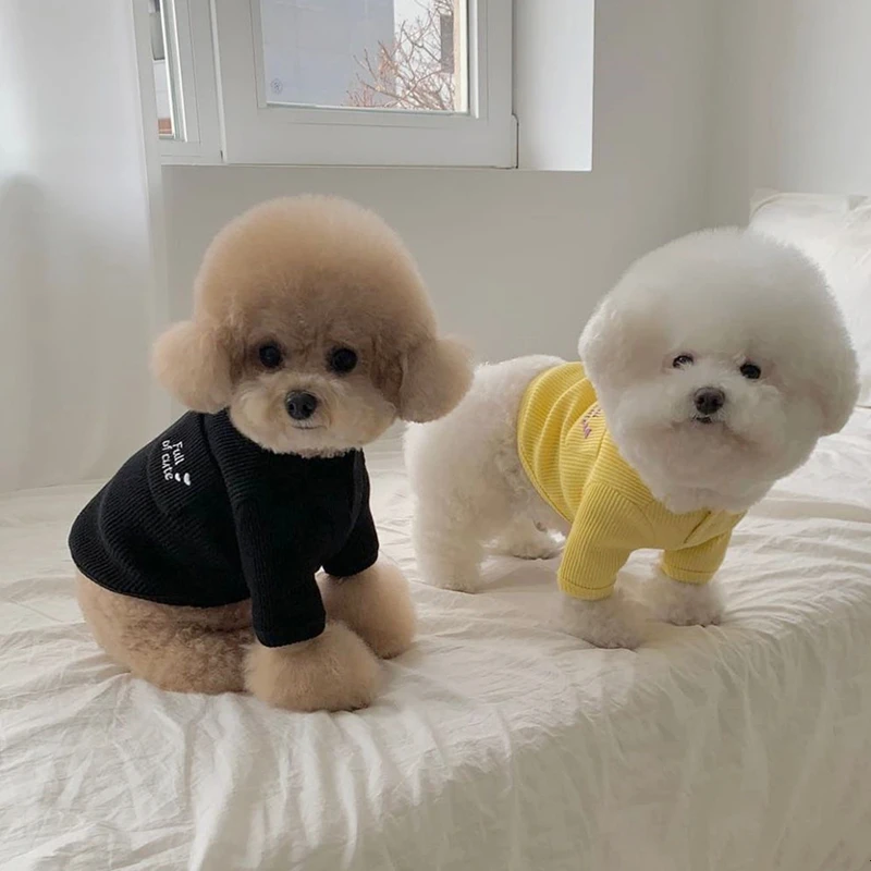 Pet Dog Soft Bottom Shirt Teddy Winter Clothes Bichon Pomeranian Solid Colour Vest Maltese Warm Pullover XS-XL