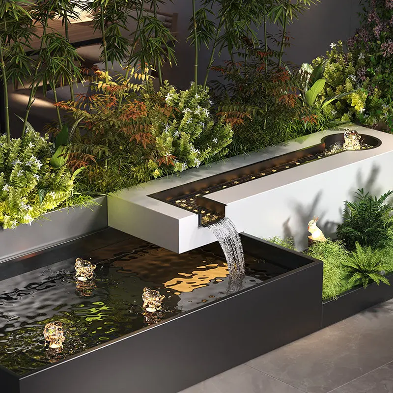 Outdoor stainless steel fish pond landscaping villa flowing water courtyard floor ornaments, decorative circulating water