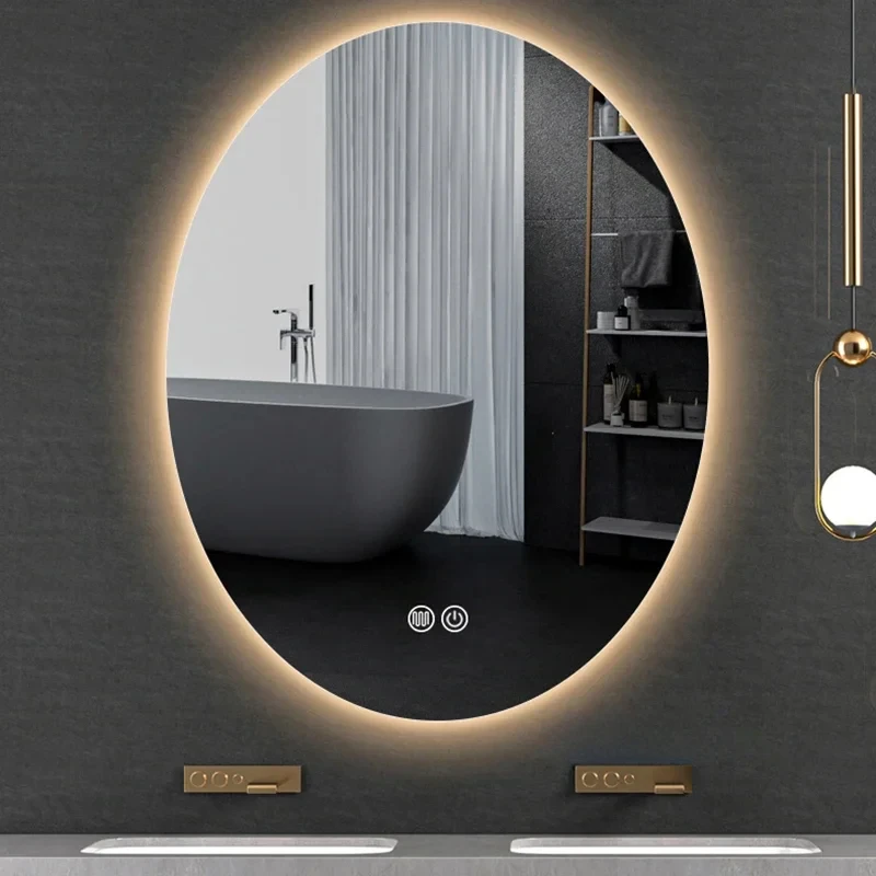 Bathroom Mirrors Minimalist Wall Hanging Makeup Mirrors with LED Light Touch Screen Modern Smart Oval Bath Mirrors Home Anti-fog