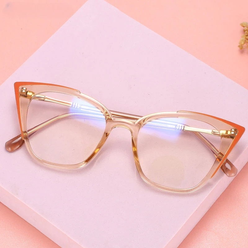 TR90 Fashion Cat Eye Anti Blue Glasses Frames Retro Women New Style Optical Fashion Eyewear Men\'s Metal Computer Goggles