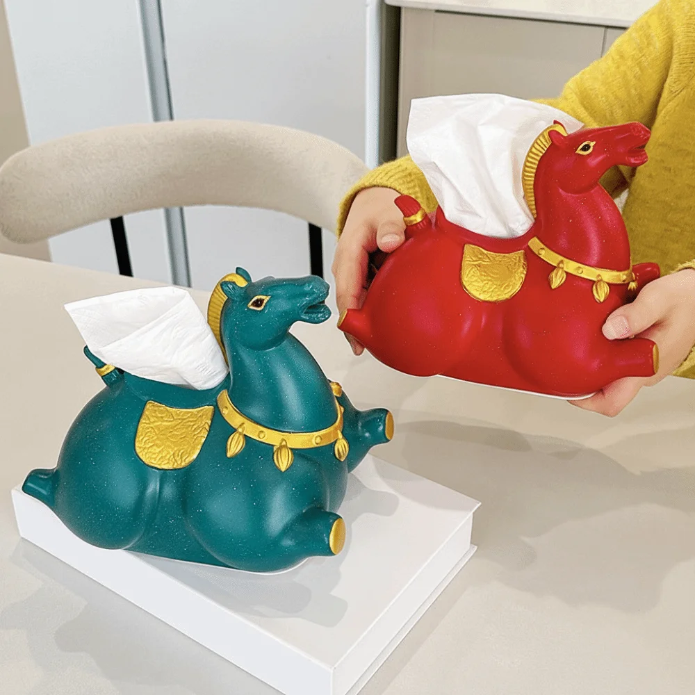 Chinese Stijl Paard Jaar Tissue Box Figuur Model Paard Tissue Opbergdoos Anime Decoratieve Zodiac Paard Model Verjaardagscadeau