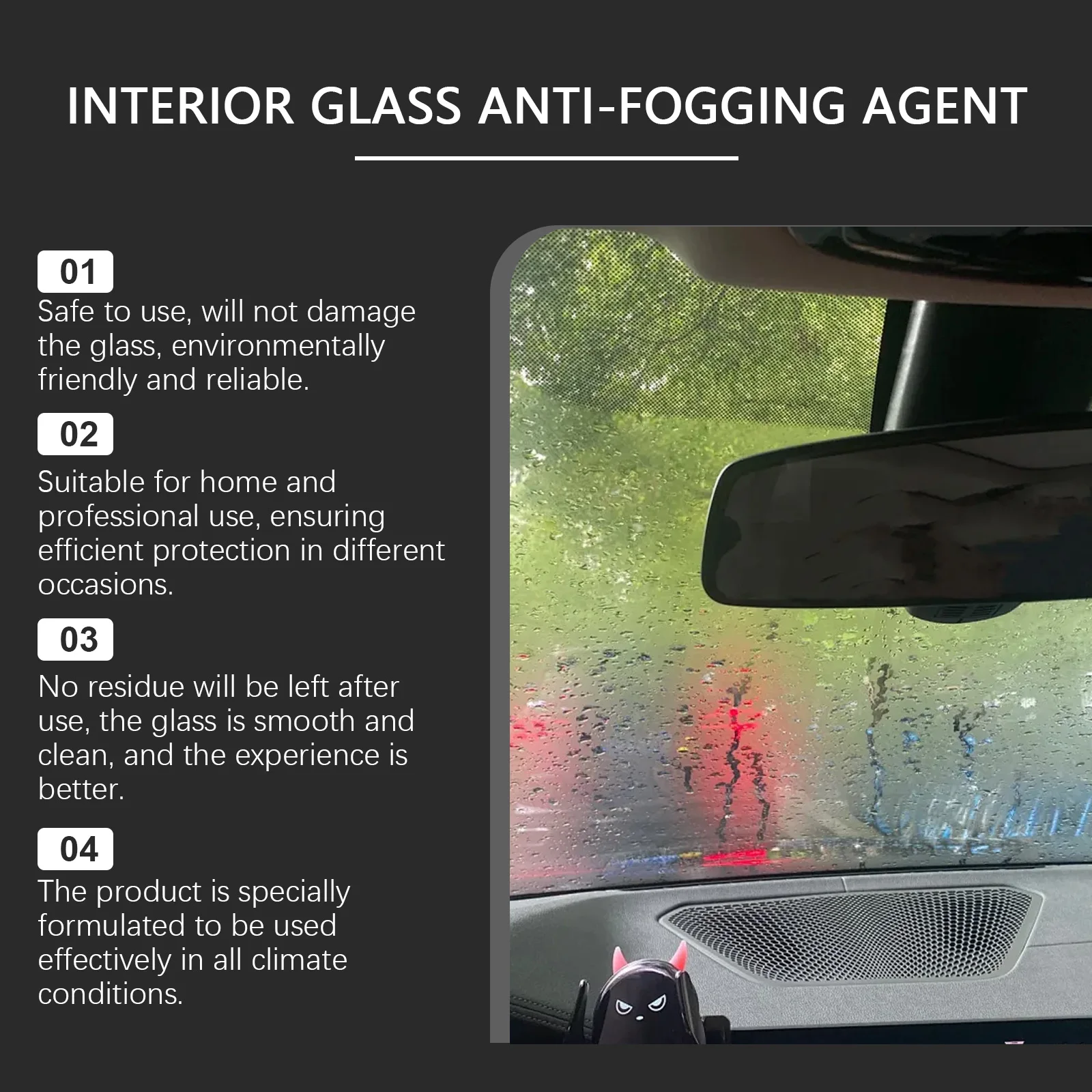 Interior Glass Anti-Fog Spray - Automotive Glass Anti-Fog Solution for Windshields & Windows, Cleans & Enhances Shine