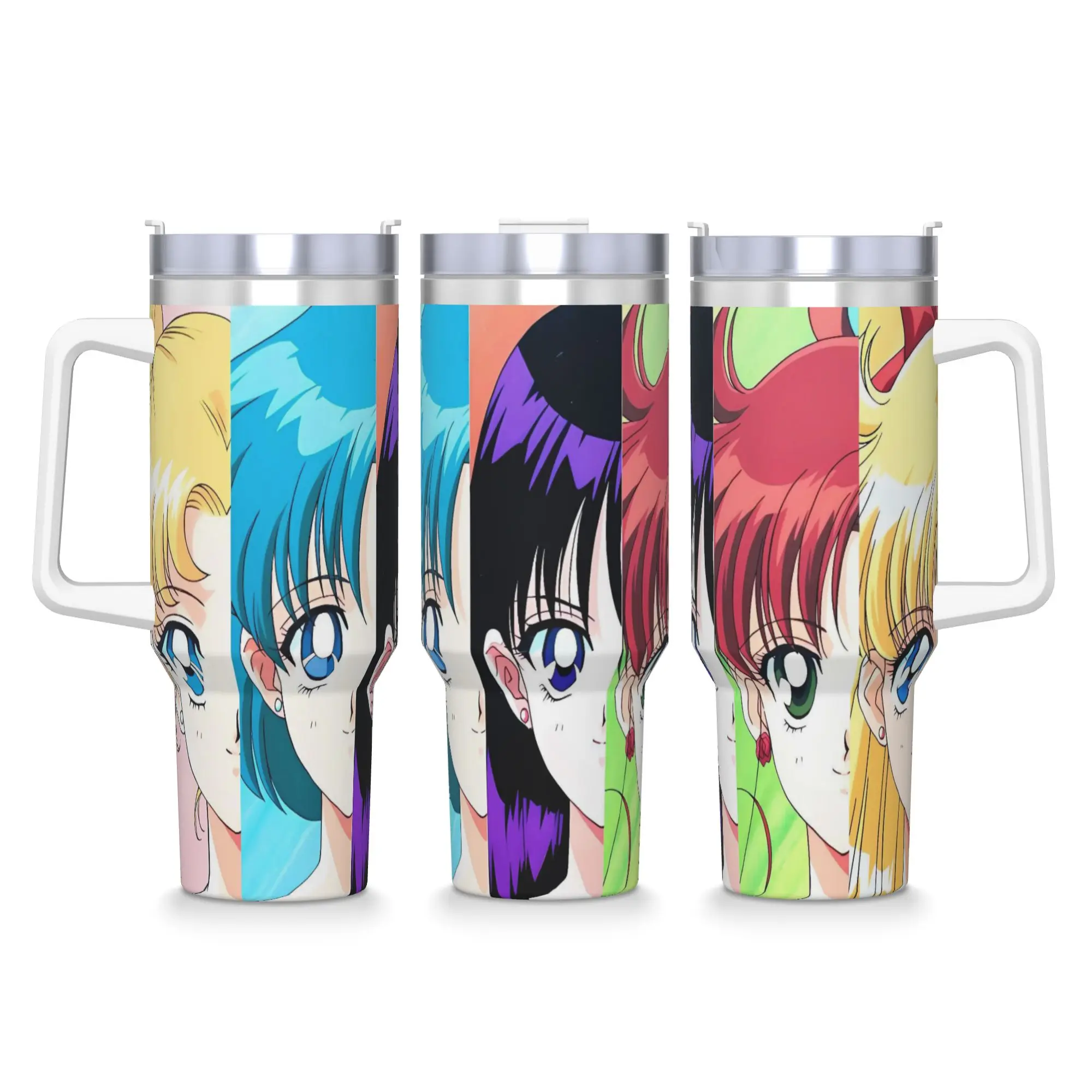 Sailor Moon Stainless Steel Tumbler  Travel Thermal Cups With Straws Large Cold and Hot Car Mugs