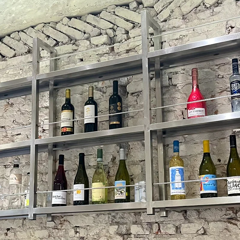 رف النبيذ المعلق على الحائط بار KTV مطعم الرياح الصناعية خزانة مشروبات جدارية رف عرض النبيذ المزخرف مخصص #3