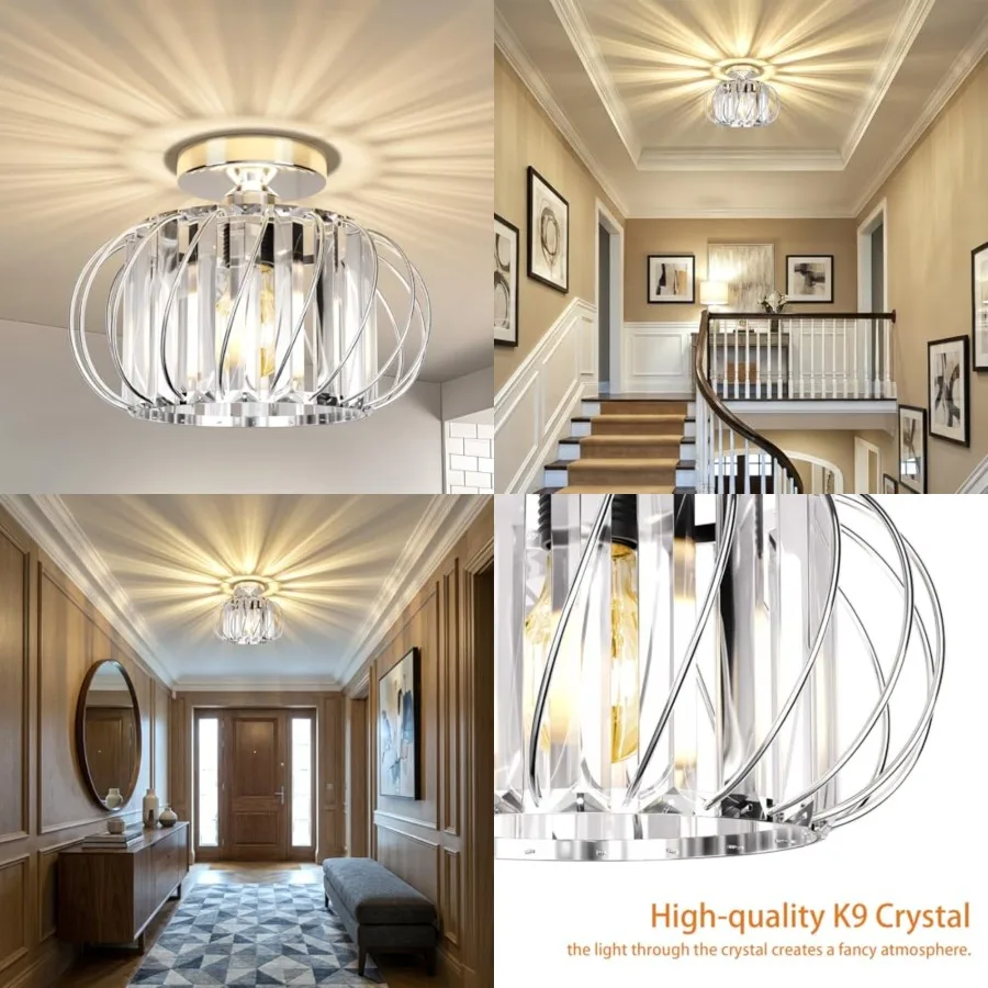 

Crystal Ceiling Light Fixture - Small Crystal Chandelier Semi Flush Mount Ceiling Light Modern Hallway Lights fixtures for Entr