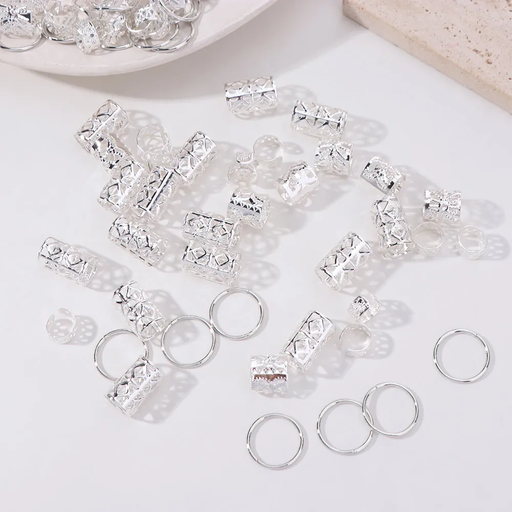 80pcs Dread Locks Hollow Out Hair Ring Metal Cuff Clips Gold and Silver Dreadlocks Beads DIY Adjustable Hair Braid Tubes Men