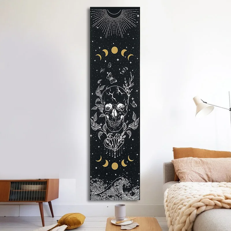 Skull tapestry moon phase tapestry star starry wall hanging black skeleton Witchcraft Hippie butterfly tapestry room Decor