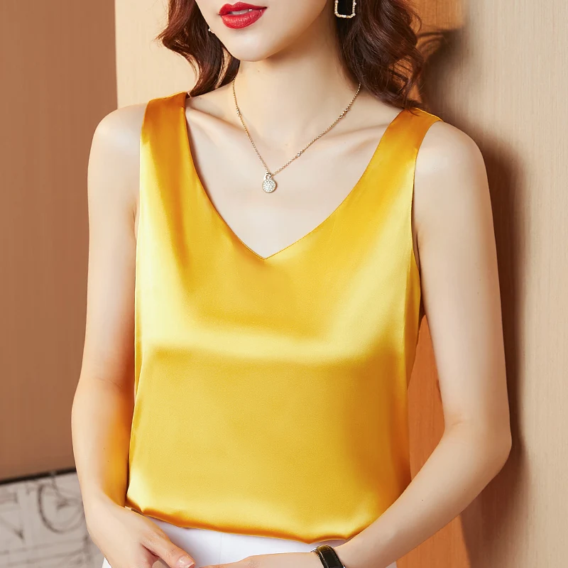 Fashion blouse 2023 Summer strap satin micro elastic vest shirt V-neck cross back casual shirt loose blouse for women