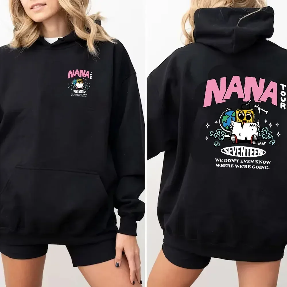 Korean Variety Show Hoodies Nana Tour with Seventeen Print Hoodie Beach Sun Long Sleeve Y2k Pullover Casual Fashion Personality