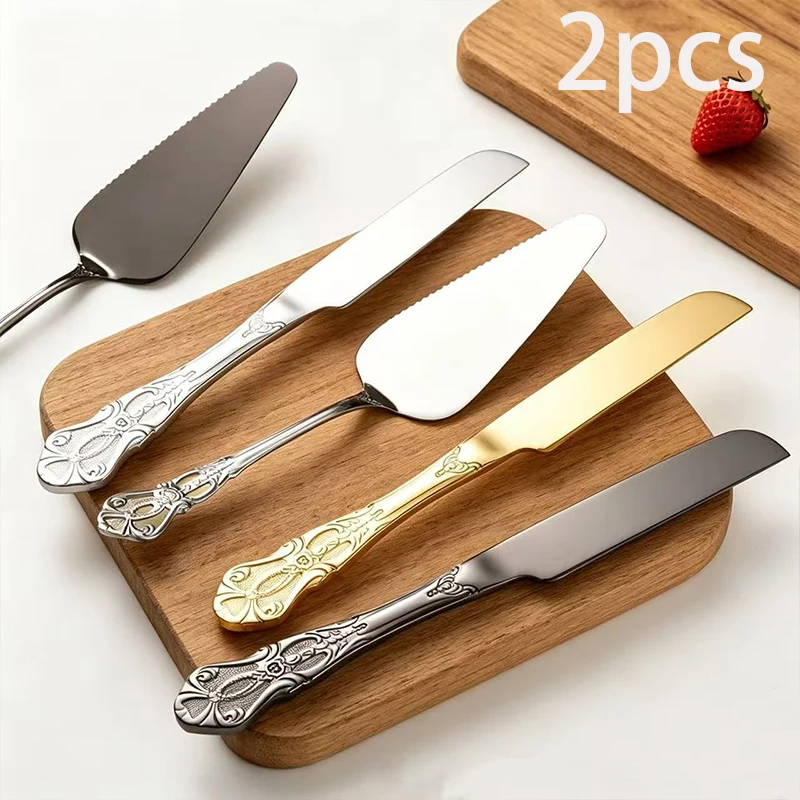 2CPS Cake Knife Set, Royal Hollow Handle Stainless Steel Bread Knife Pie Spatula, Used for Wedding Birthday Party Afternoon Tea.