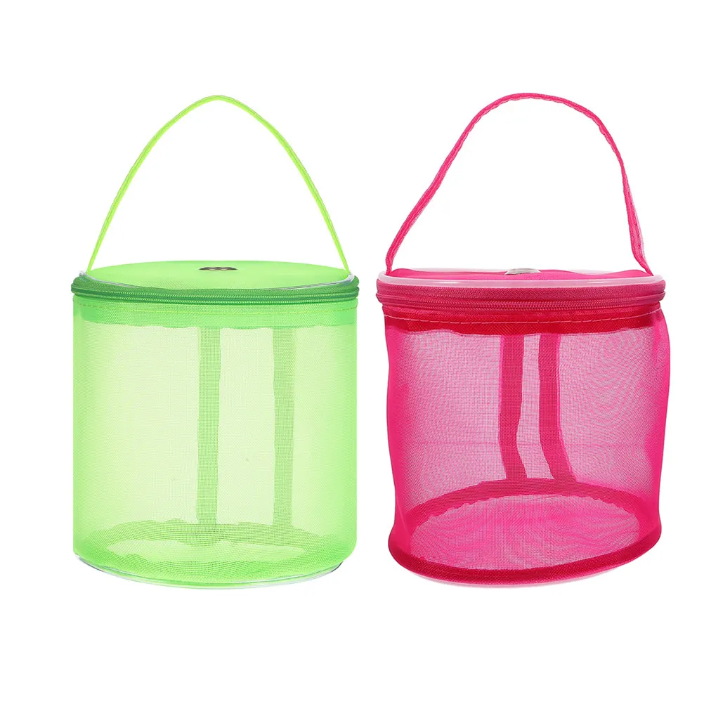 2Pcs Craft Yarn Organizer Mesh Knitting Bag Breathable Ventilation Spacious Round Design Portable Lightweight Crochet Storage