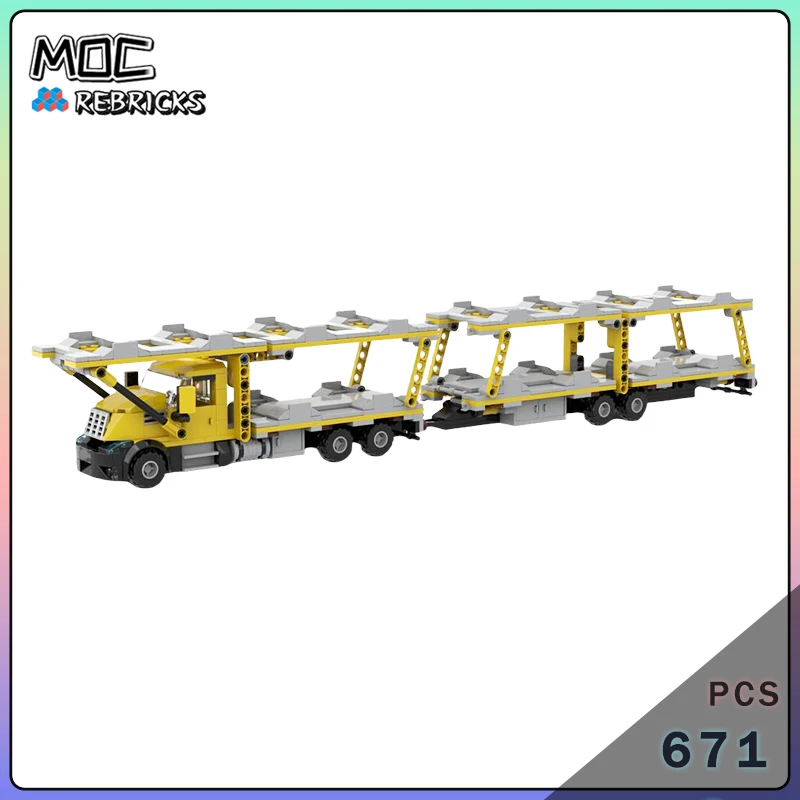 MOC Heavy-Duty Car Hauler Trailer Truck Building Blocks Set Multi-Vehicle Transport Logistics Model Adult Collection Gift