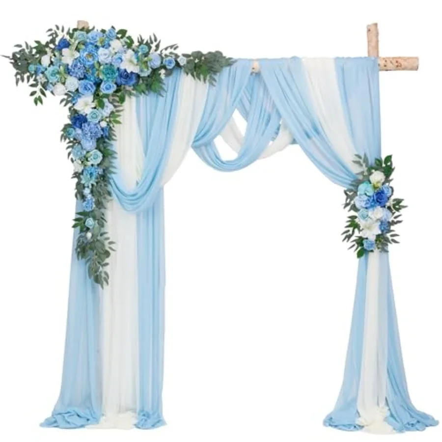 

Wedding Arch Flowers Kit - Deluxe 5pcs Artificial Floral Swag with 3 Sheer Drapes, Realistic Silk Flower Arrangements for Weddi