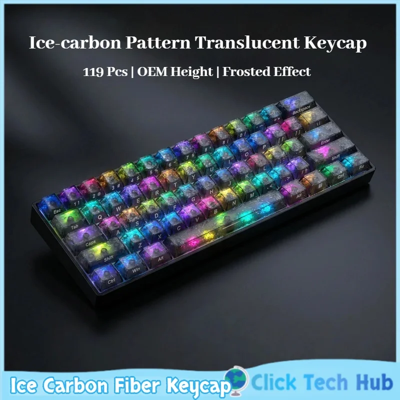 Ice-Carbon Pattern Carbon Fiber Keycap Side Engraving 119key Wooting Magnetic Switch Compatible Mechanical Keyboard Keycap